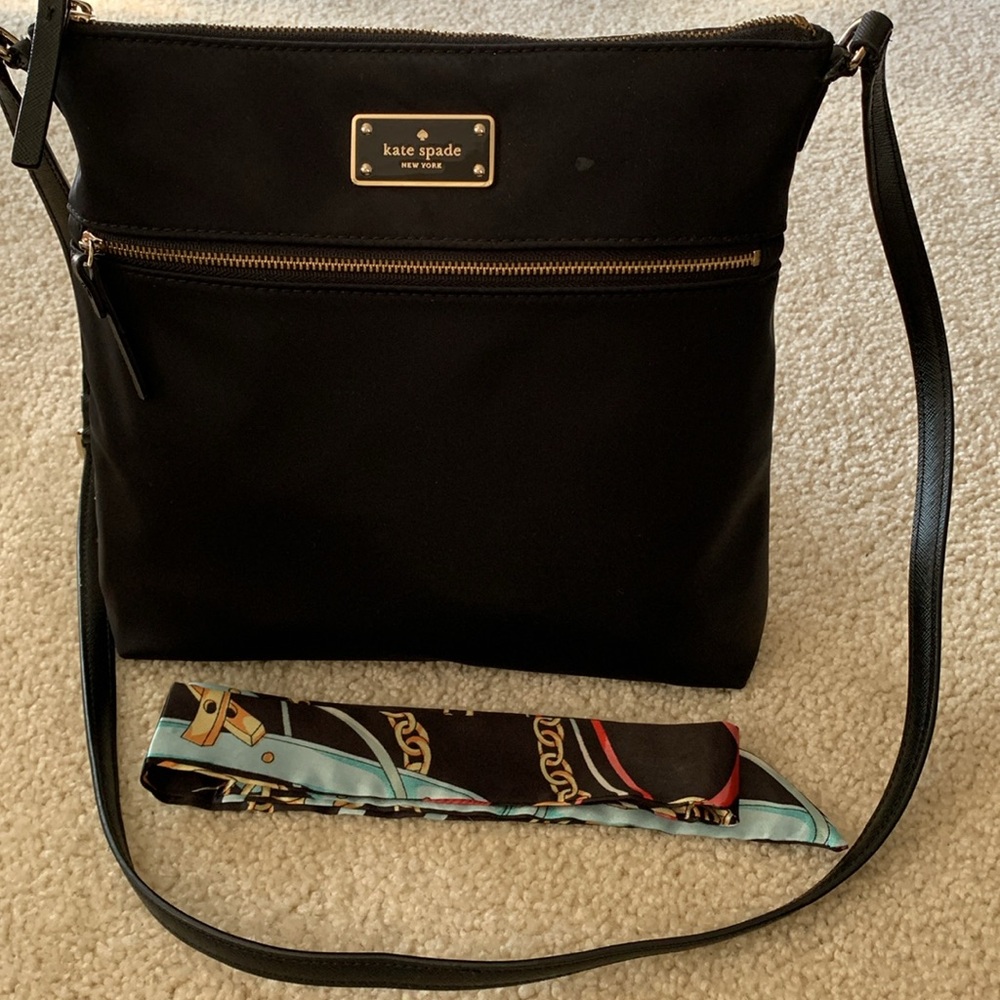 Kate Spade ♠️ New York Black Nylon Crossbody Bag With Twilly